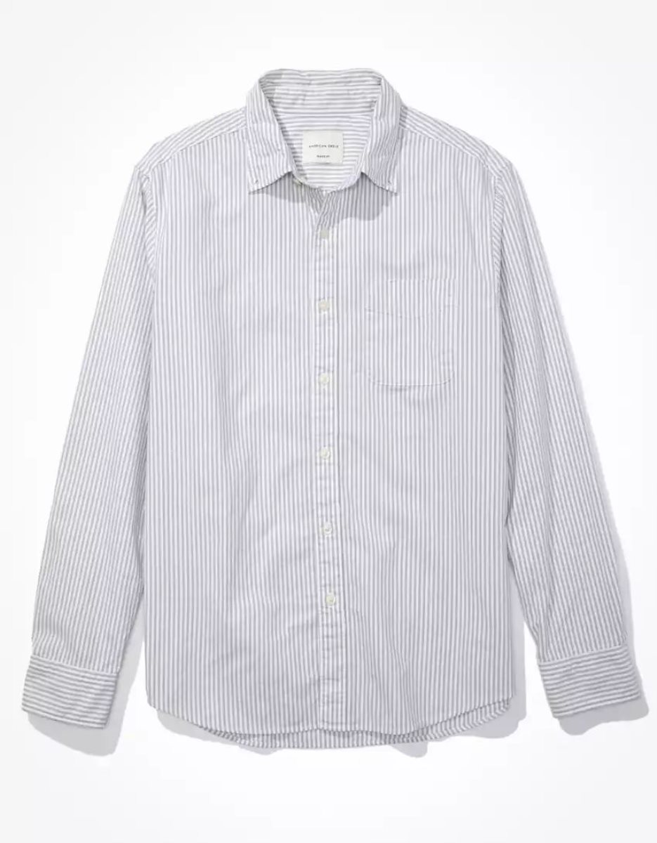 Hauts Flanelle American Eagle AE Everyday Rayé Oxford Button-Up Shirt Grise Homme | YIO-97709717